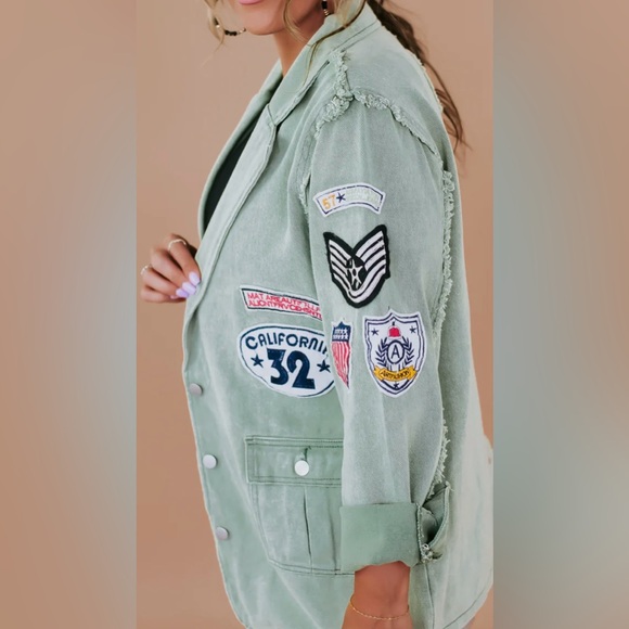 Kennedy Distressed Long Sleeve Military Jacket in Matcha - Picture 7 of 16